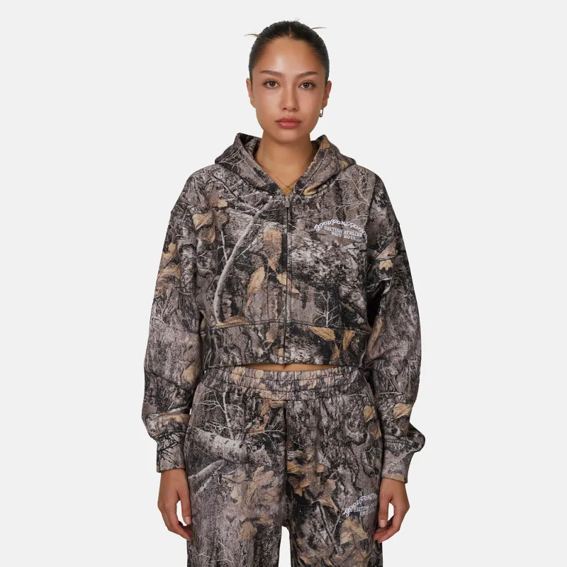Woodland Camo Brown Crop Zip Hoodie sold by Good For Nothing Clothing