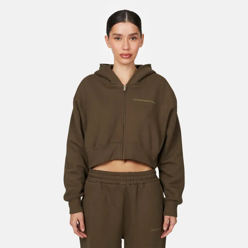 Vintage Brown Crop Zip Hoodie sold by Good For Nothing Clothing