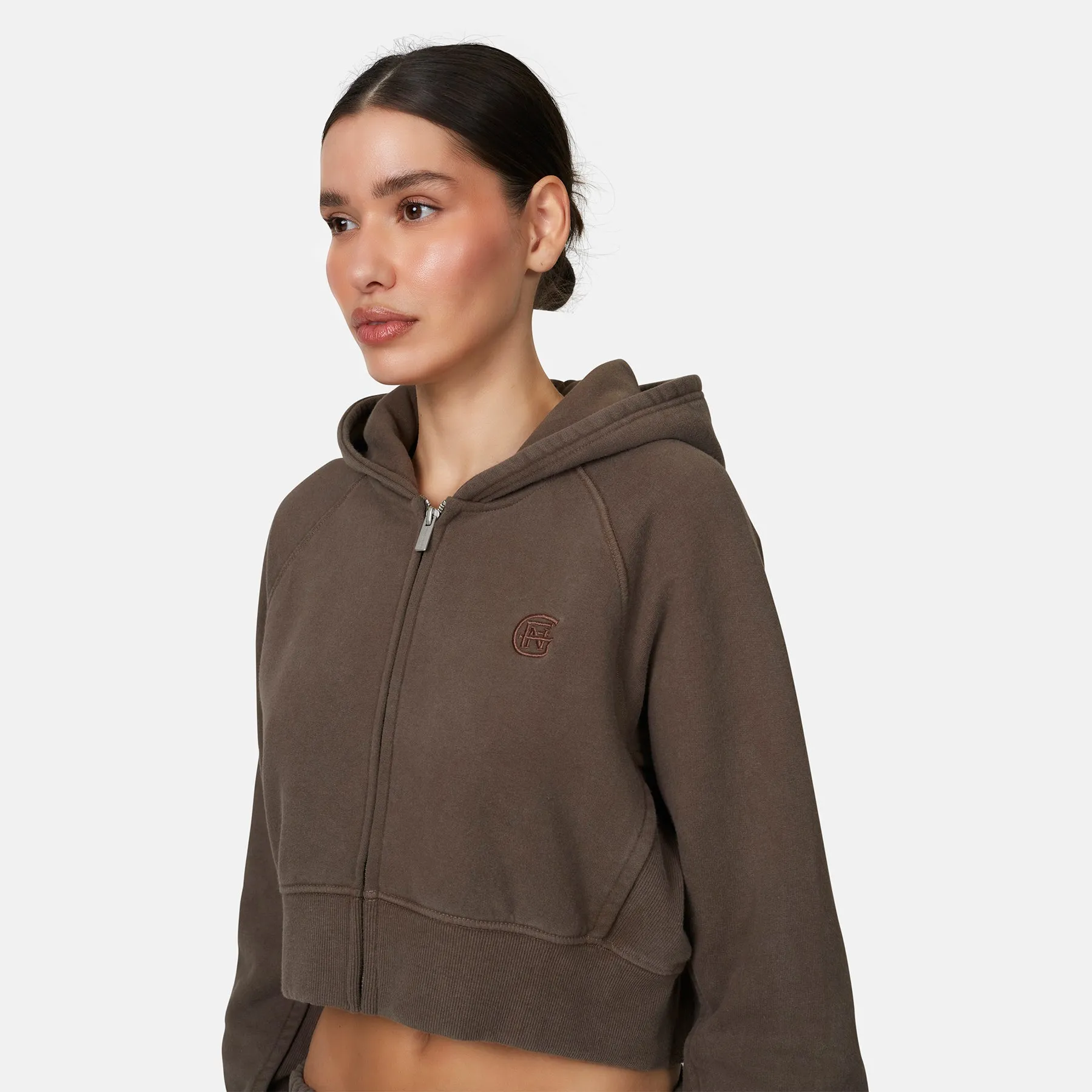 Monogram Brown Crop Zip Hoodie sold by Good For Nothing Clothing product image thumbnail 2