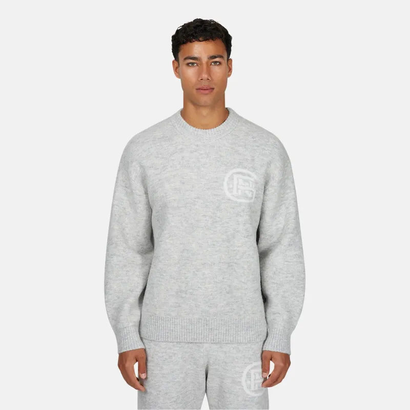 Monogram Fluffy Knit Grey Marl Jumper made by Good For Nothing Clothing