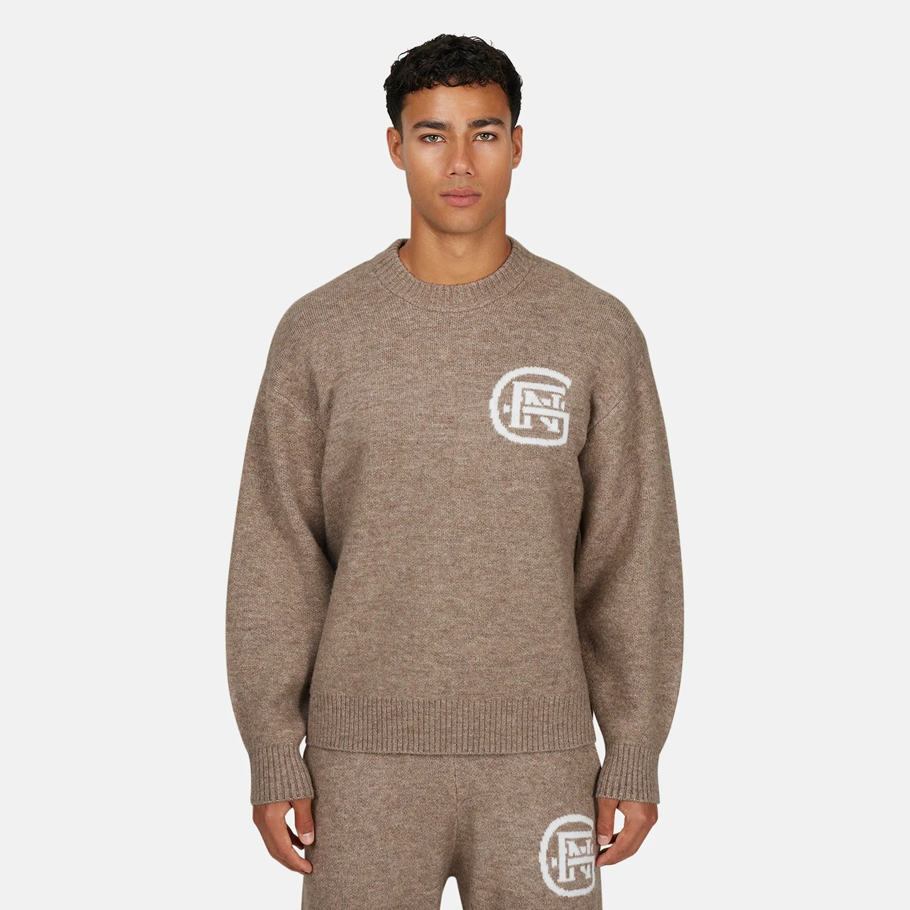 Monogram Fluffy Knit Taupe Jumper sold by Good for Nothing
