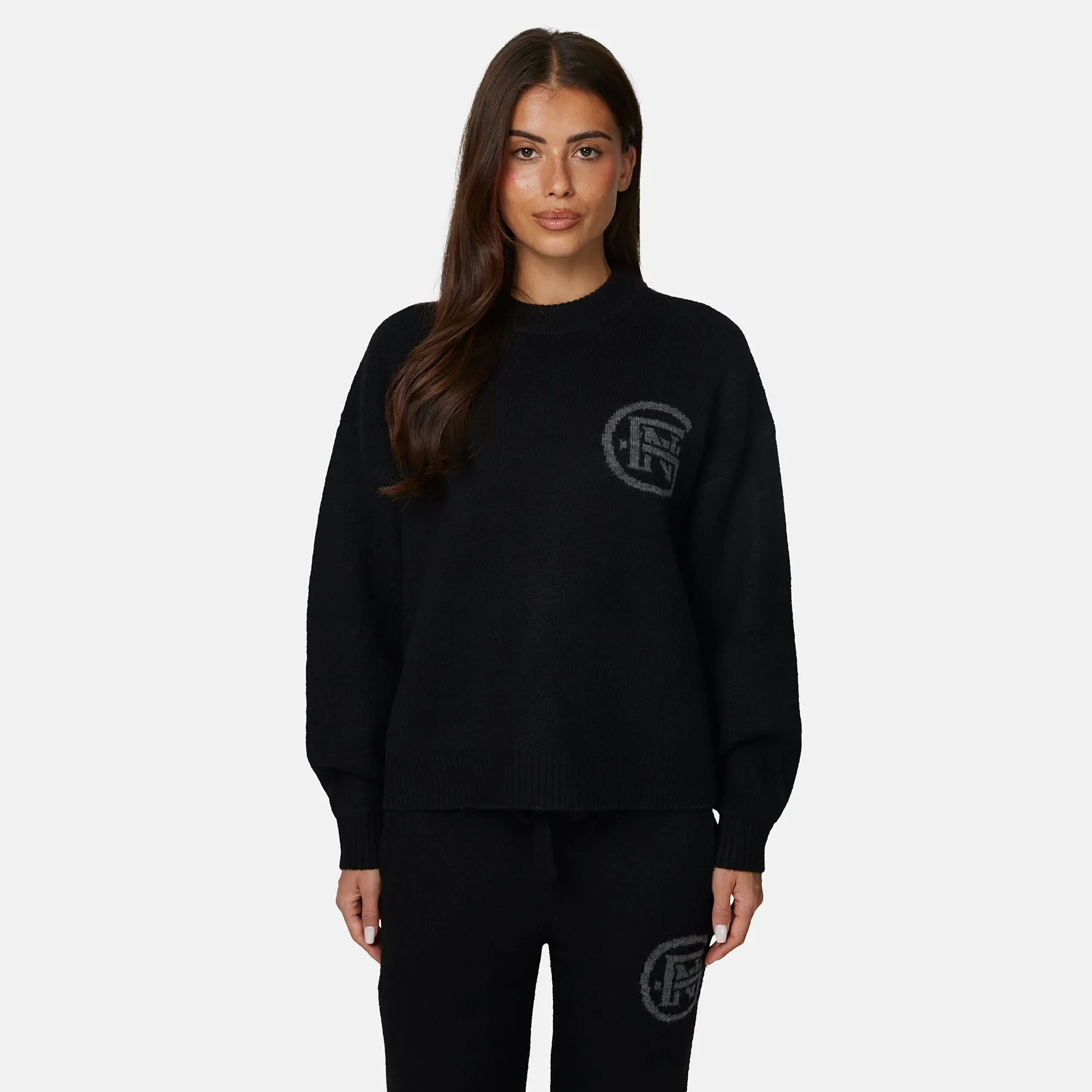 Monogram Fluffy Knit Black Jumper sold by Good For Nothing Clothing