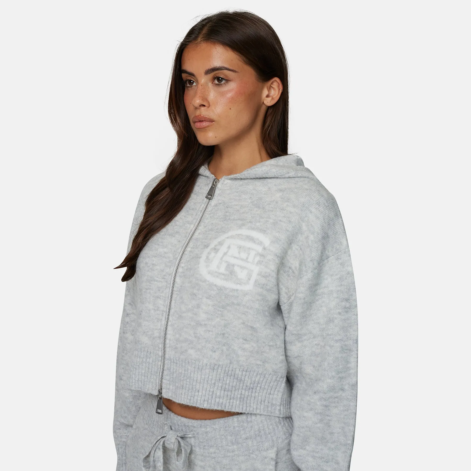 Monogram Fluffy Knit Grey Marl Zip Hoodie sold by Good for Nothing product image thumbnail 4