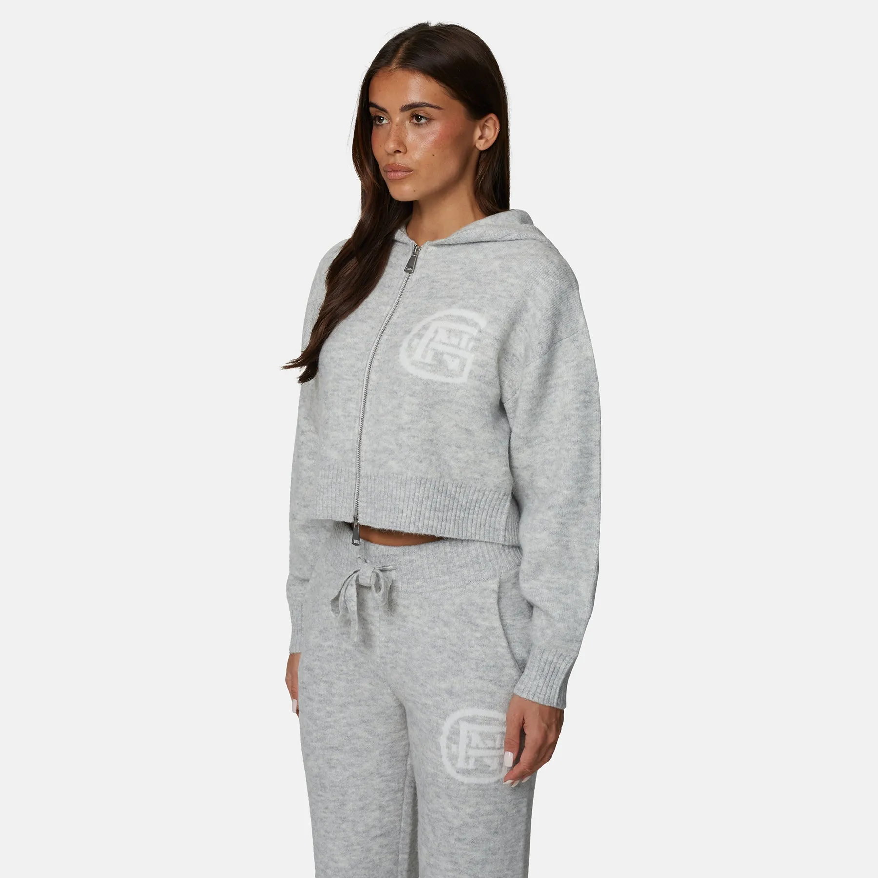 Monogram Fluffy Knit Grey Marl Zip Hoodie sold by Good for Nothing product image thumbnail 2
