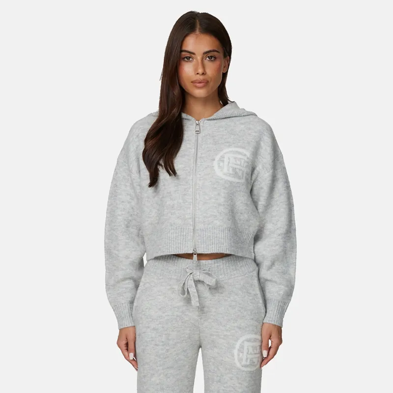 Monogram Fluffy Knit Grey Marl Zip Hoodie sold by Good For Nothing Clothing