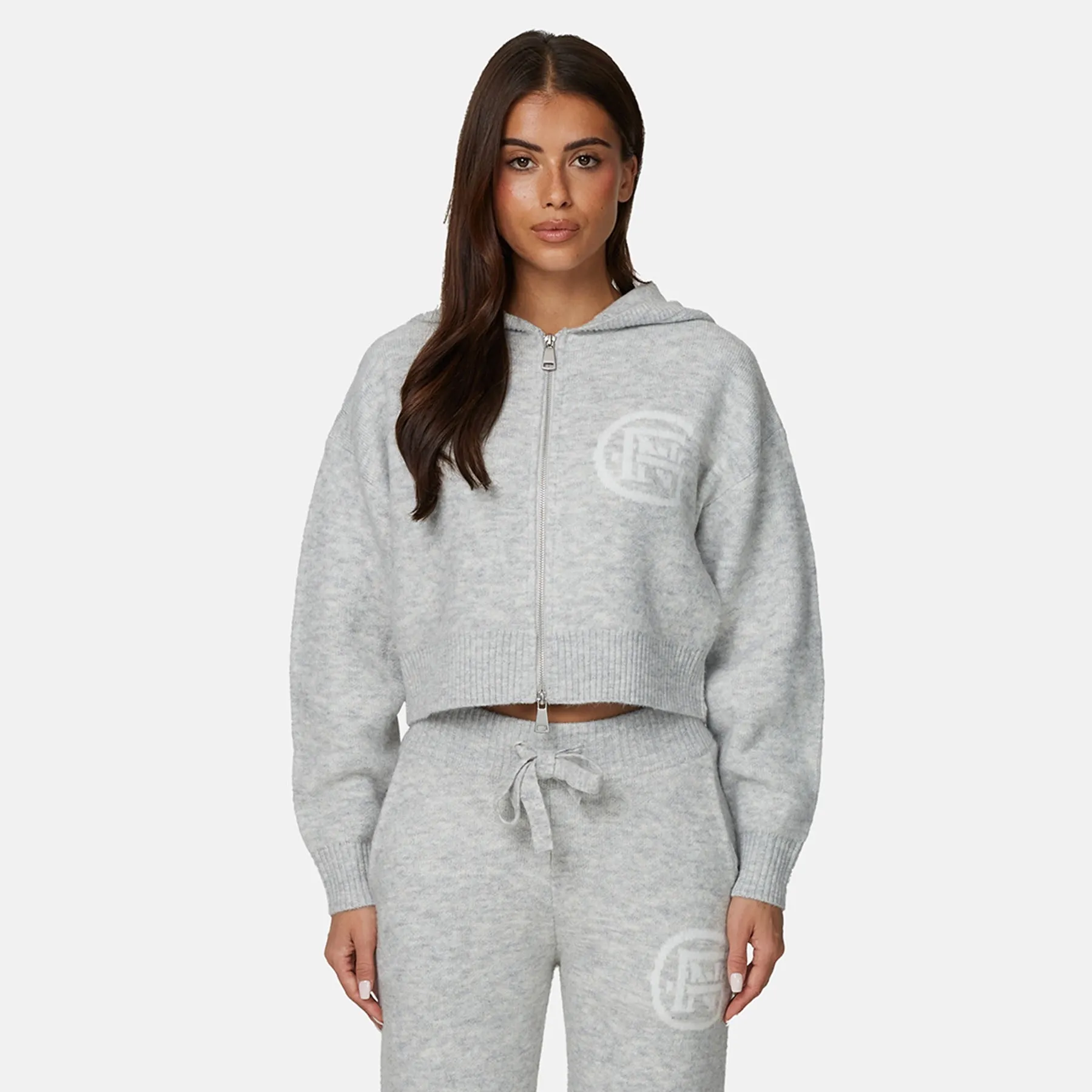 Monogram Fluffy Knit Grey Marl Zip Hoodie sold by Good for Nothing