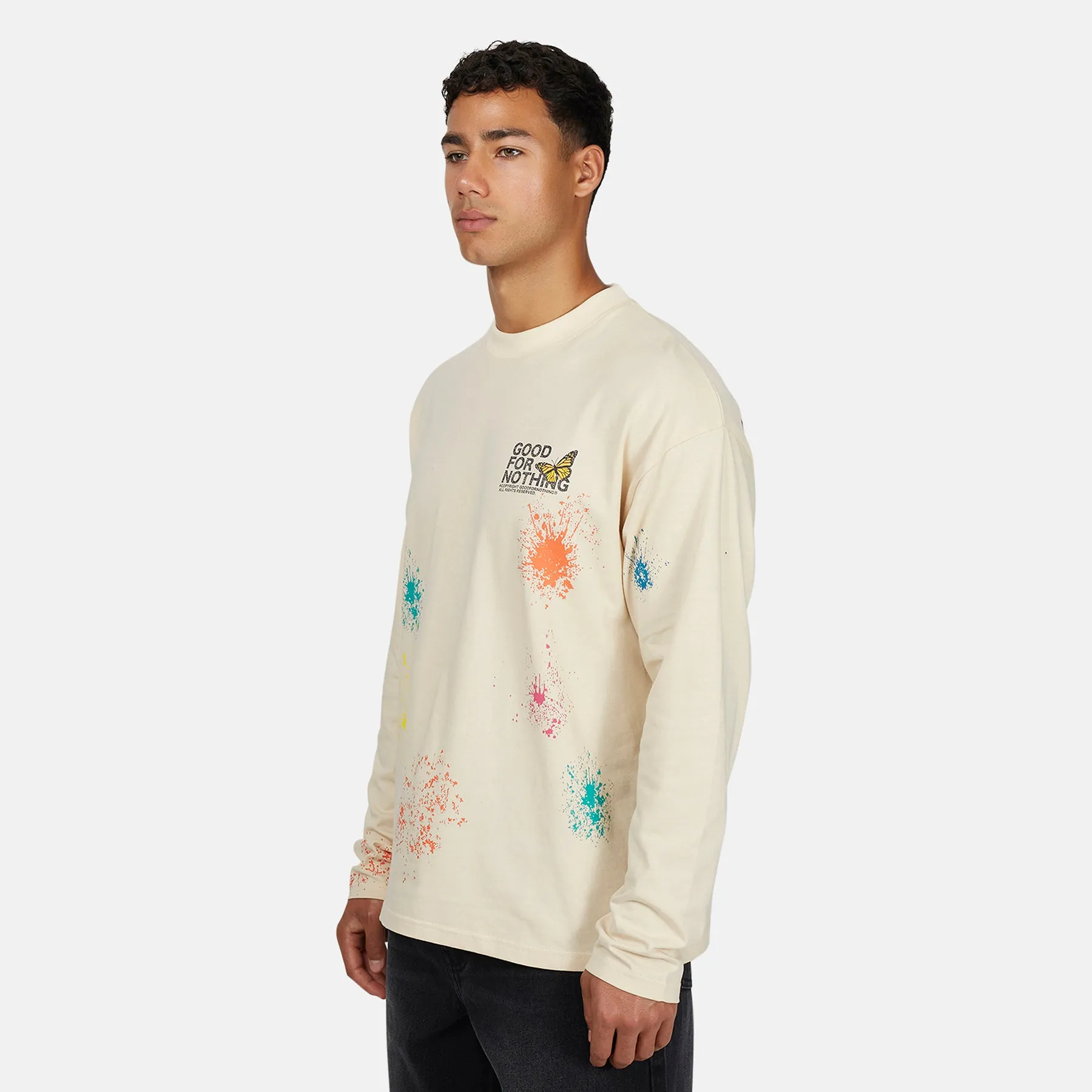Pigment Butterfly Cream Longsleeve T-shirt sold by Good For Nothing Clothing product image thumbnail 3