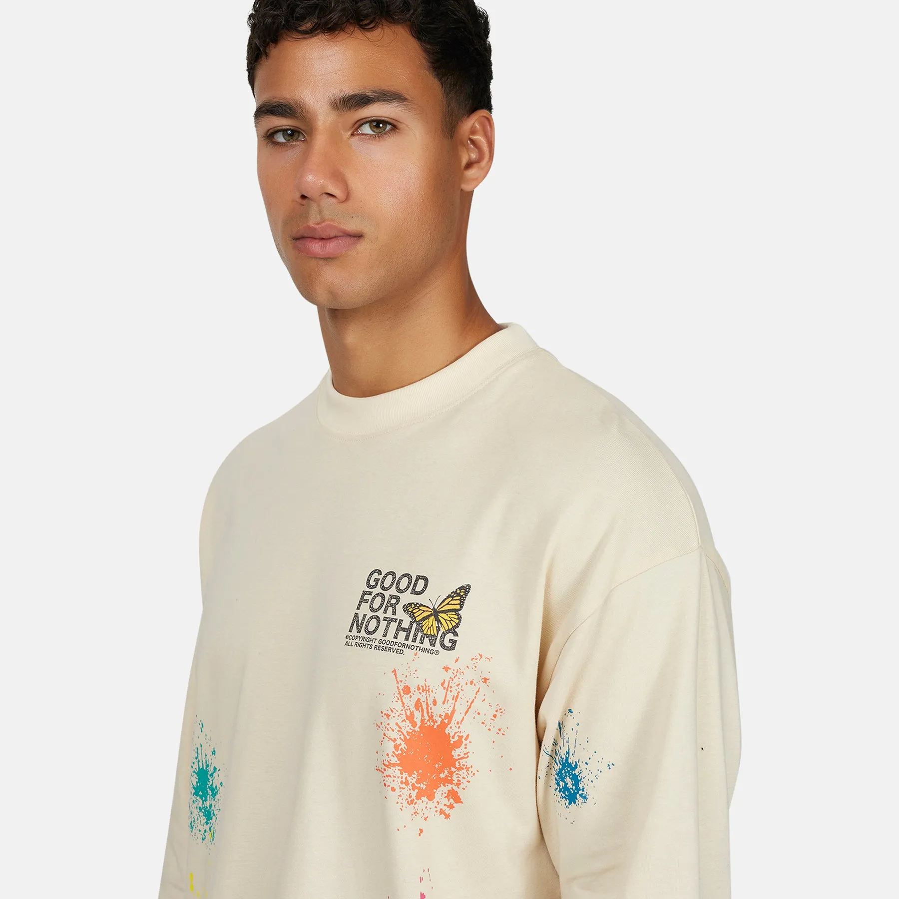 Pigment Butterfly Cream Longsleeve T-shirt sold by Good For Nothing Clothing product image thumbnail 4