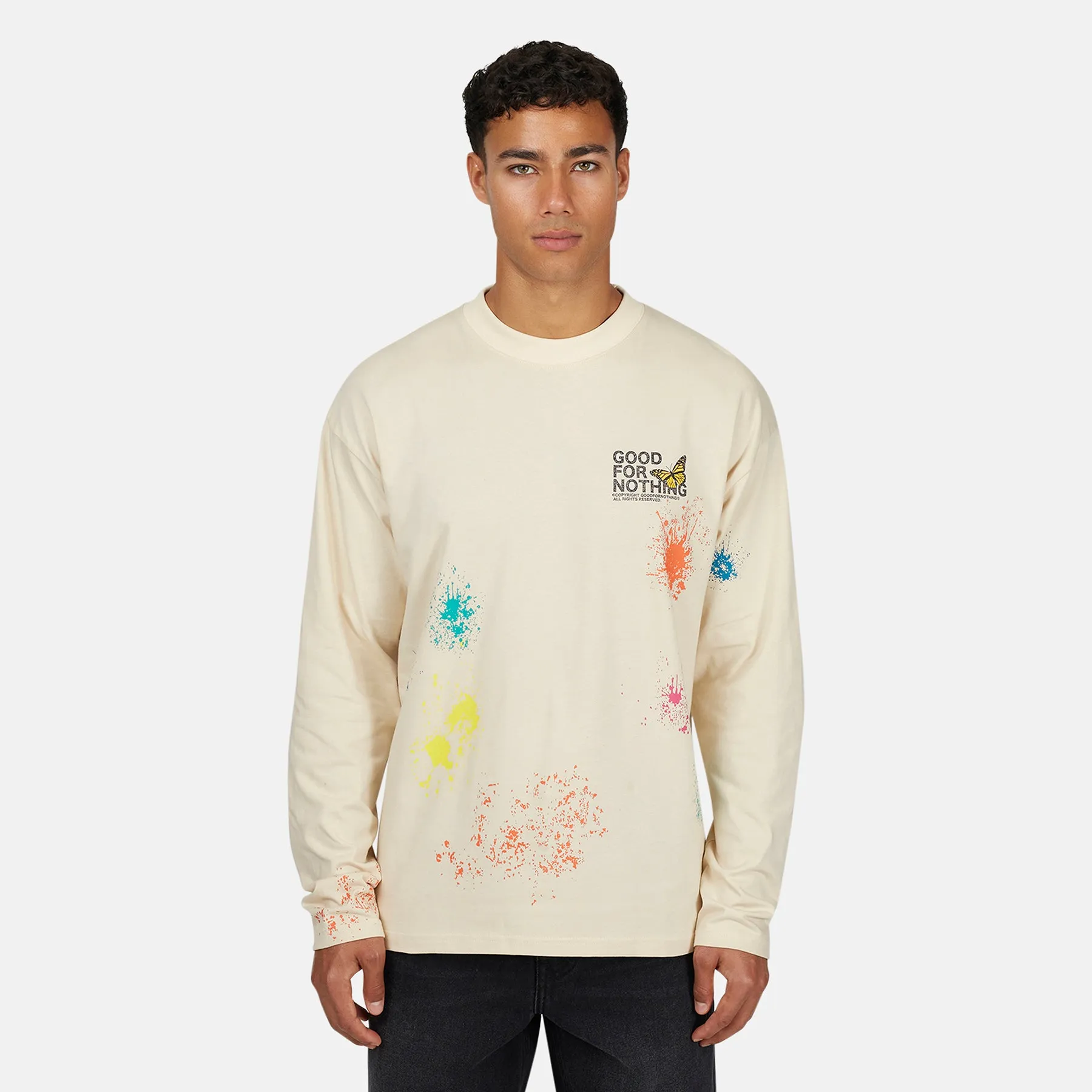 Pigment Butterfly Cream Longsleeve T-shirt sold by Good For Nothing Clothing product image thumbnail 2