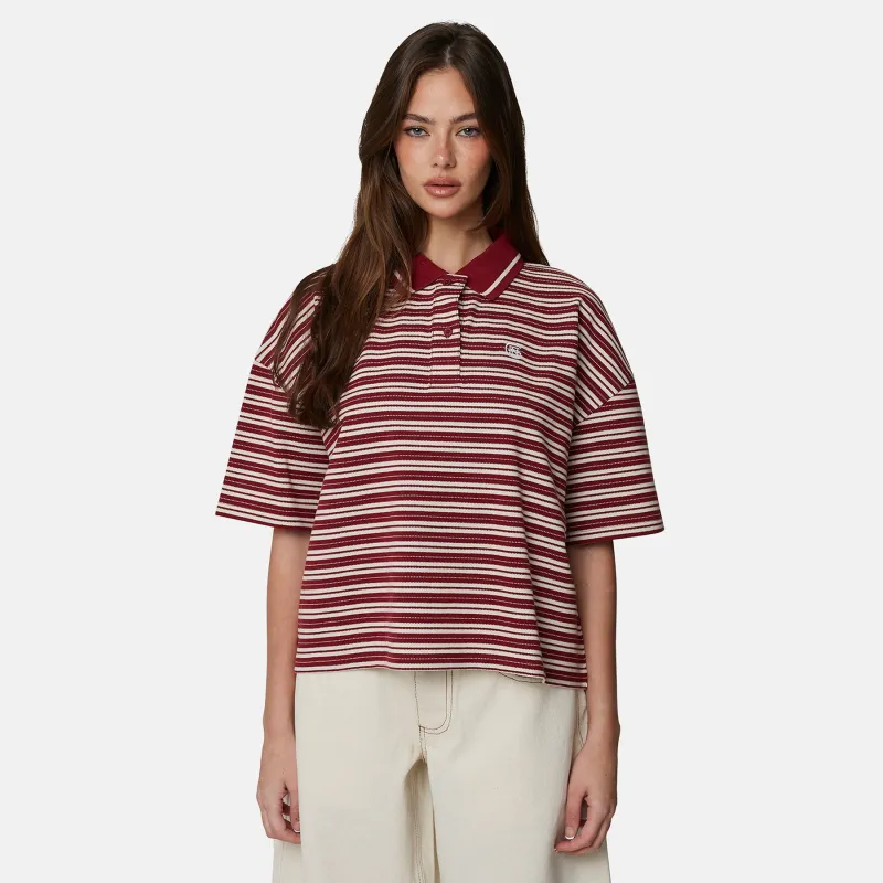 Monogram Maroon Striped Short Sleeve Polo made by Good For Nothing Clothing