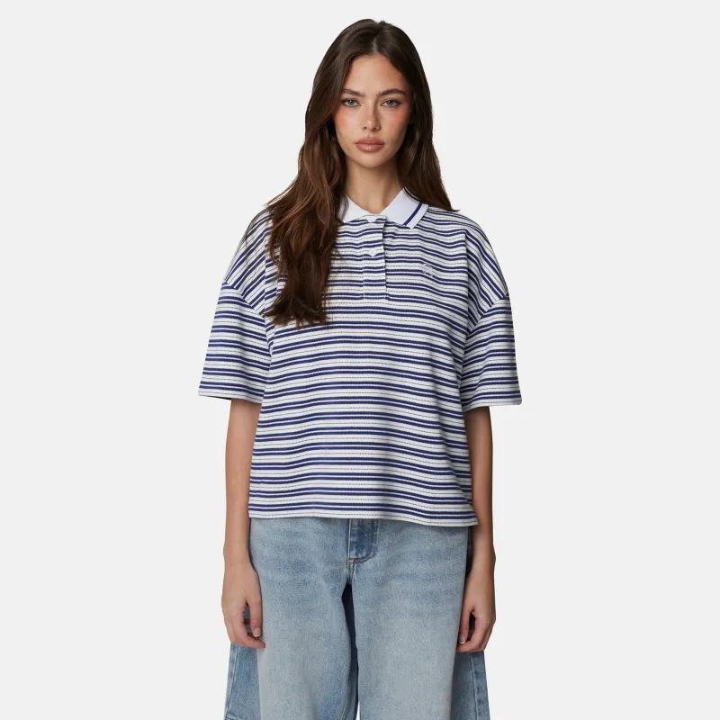 Monogram Blue Striped Short Sleeve Polo made by Good For Nothing Clothing