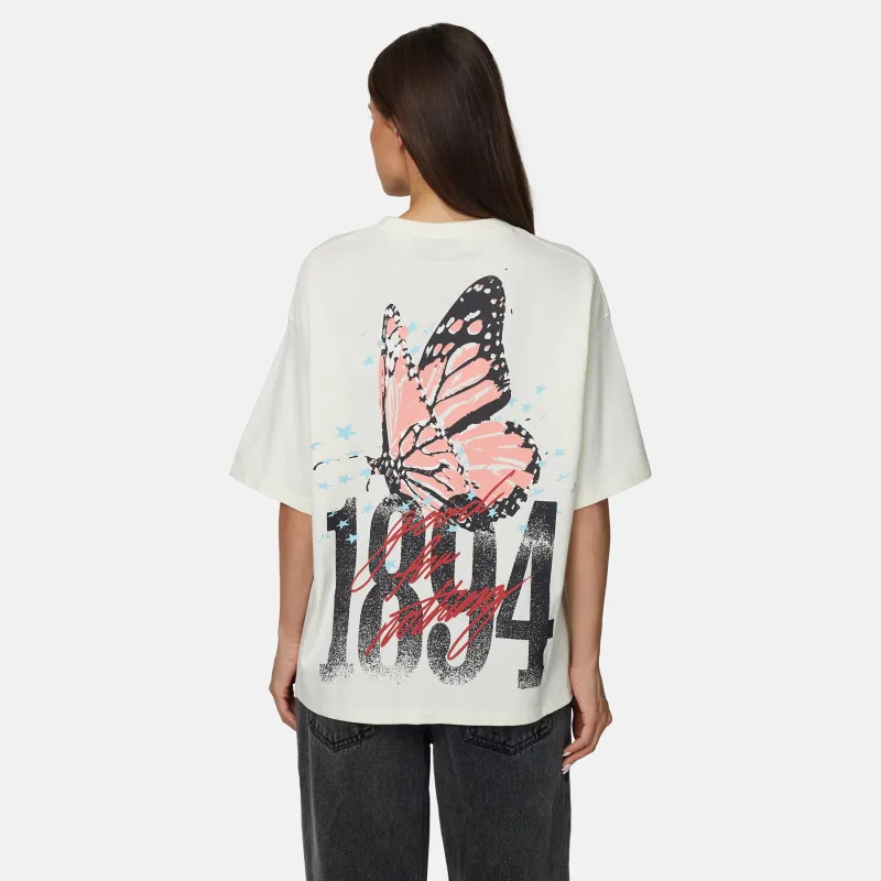 Soaring Butterfly Relaxed Off White T-shirt made by Good For Nothing Clothing
