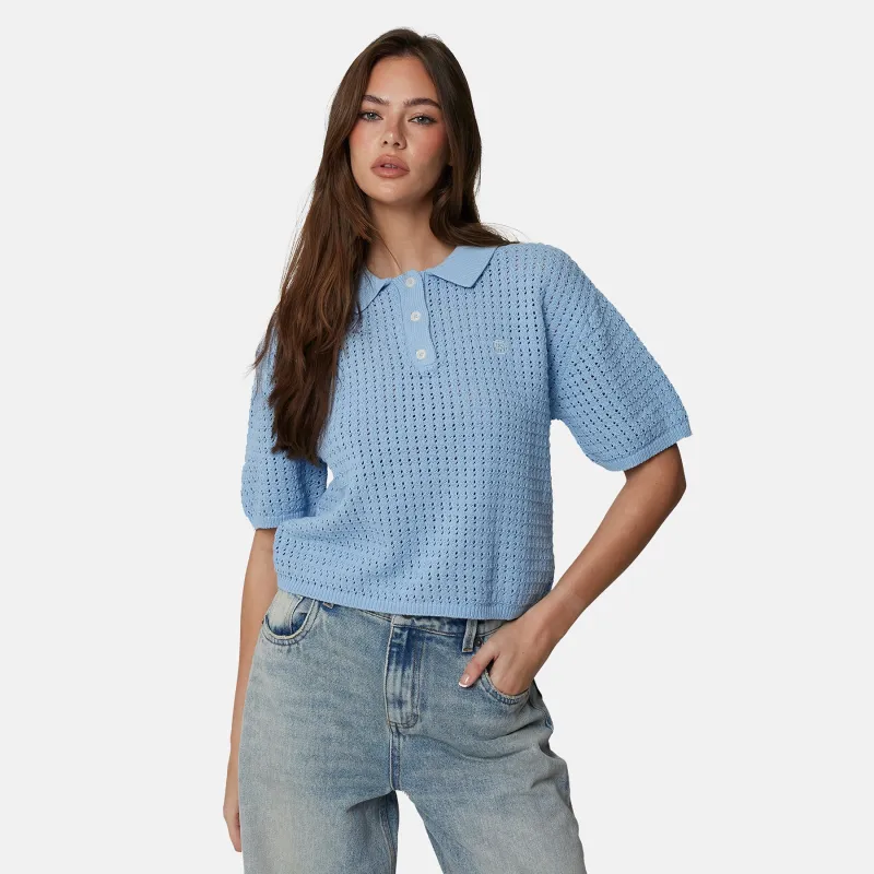 Monogram Knit Blue Polo Shirt made by Good For Nothing Clothing