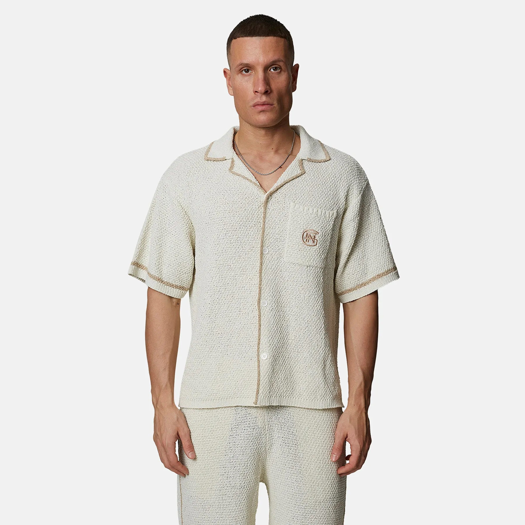 Knitted Monogram Cream Boxy Shirt sold by Good for Nothing