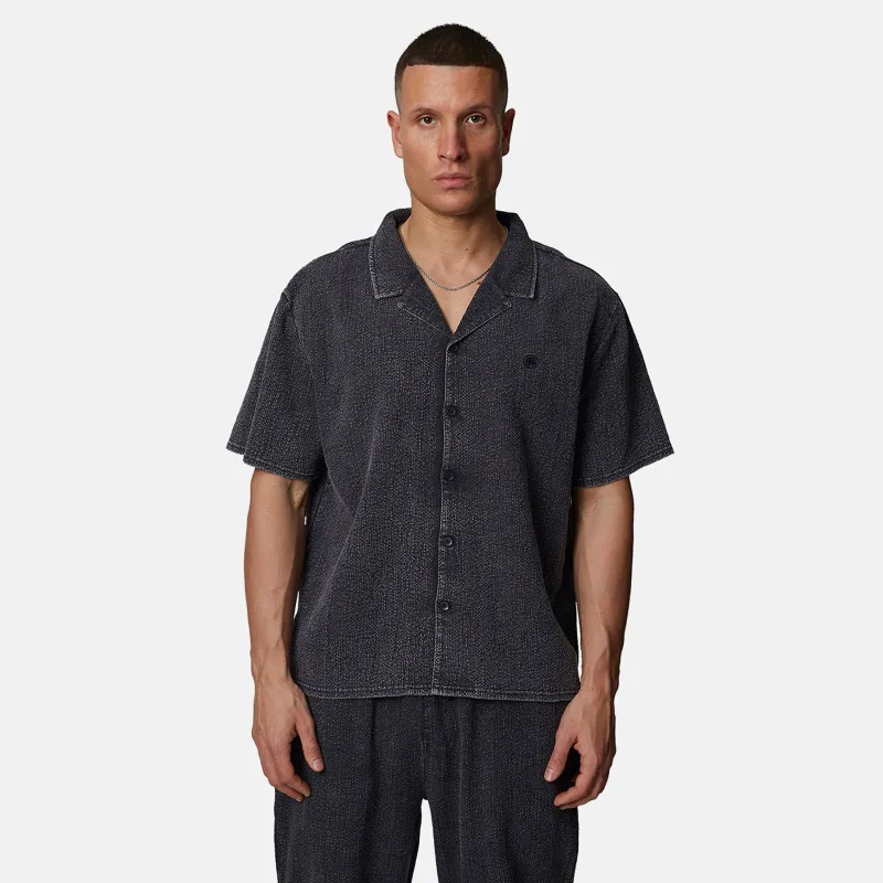 Seersucker Monogram Washed Black Shirt made by Good For Nothing Clothing