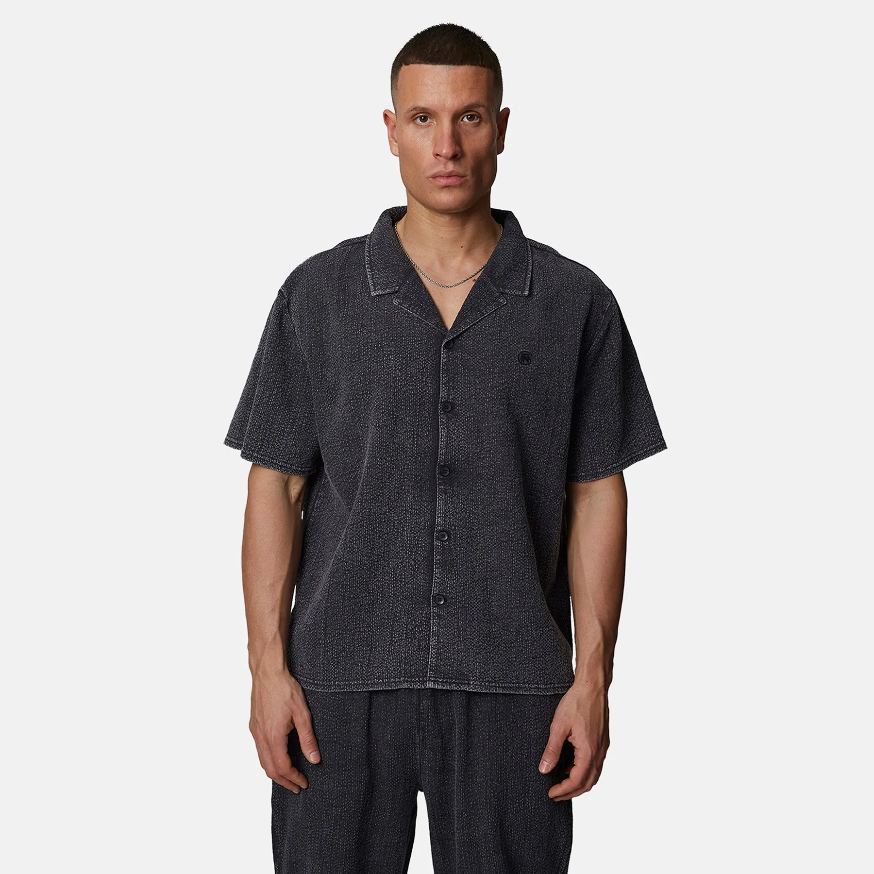 Seersucker Monogram Washed Black Shirt sold by Good for Nothing