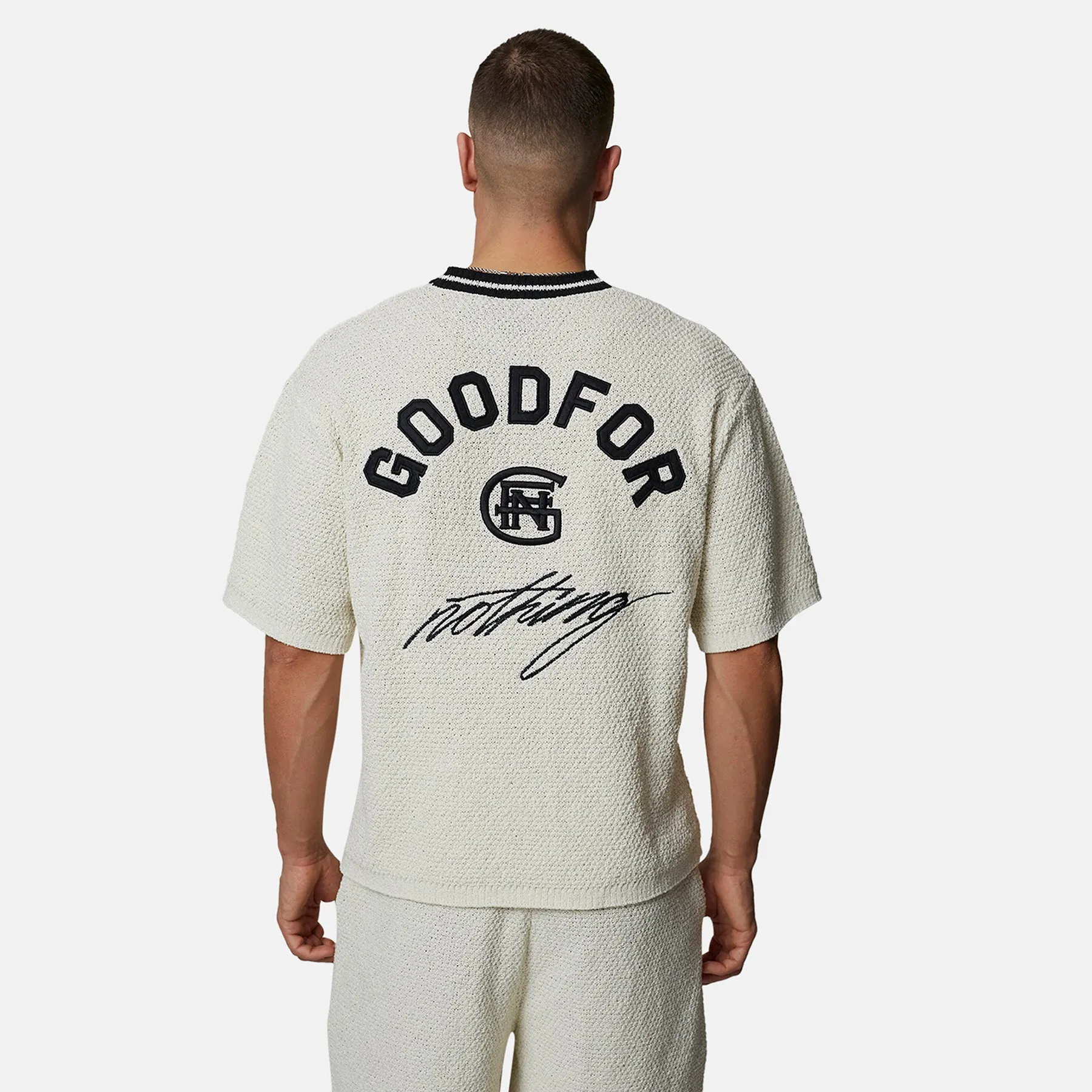Knitted Cream Boxy Monogram Jersey Tee sold by Good for Nothing product image thumbnail 2