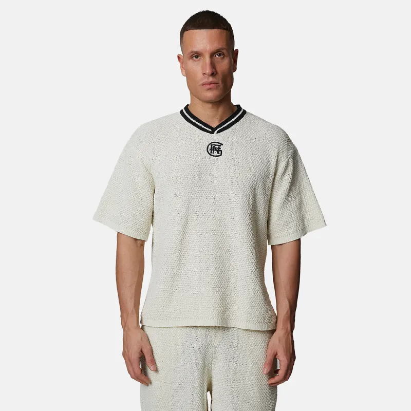Knitted Cream Boxy Monogram Jersey Tee made by Good For Nothing Clothing