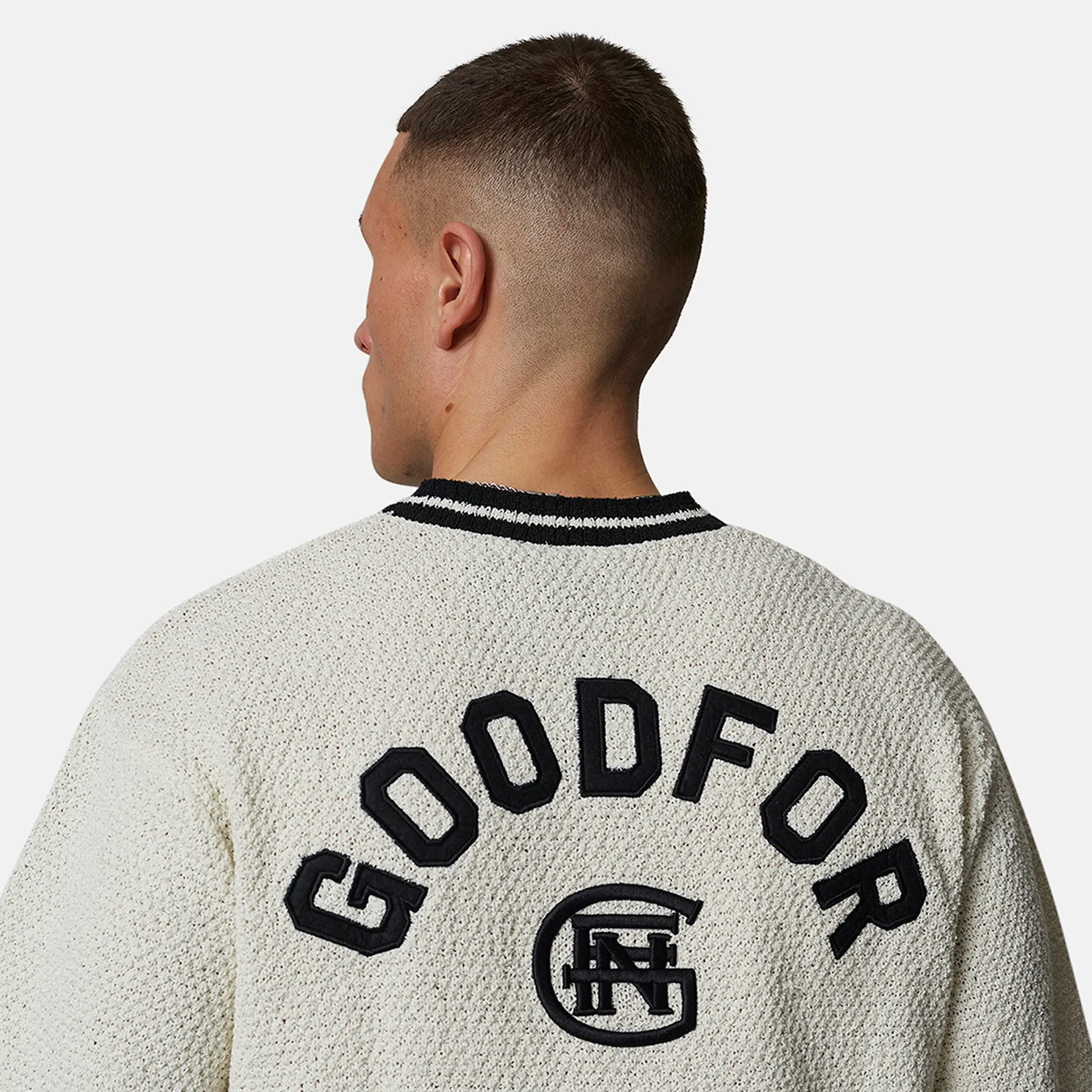 Knitted Cream Boxy Monogram Jersey Tee sold by Good for Nothing product image thumbnail 3