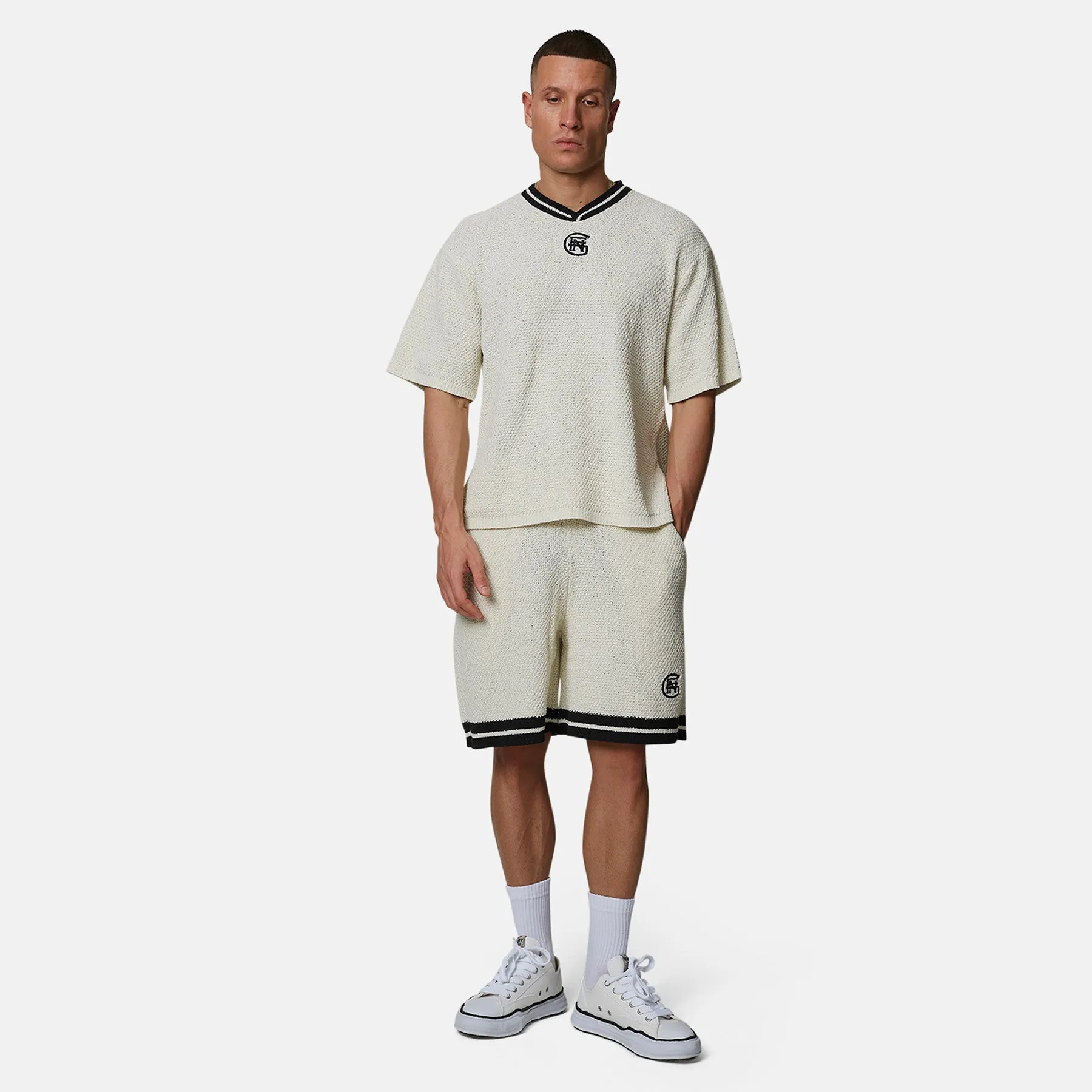 Knitted Cream Boxy Monogram Jersey Tee sold by Good for Nothing product image thumbnail 5