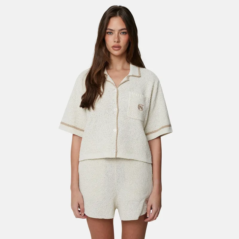 Knitted Monogram Cropped Cream Shirt made by Good For Nothing Clothing