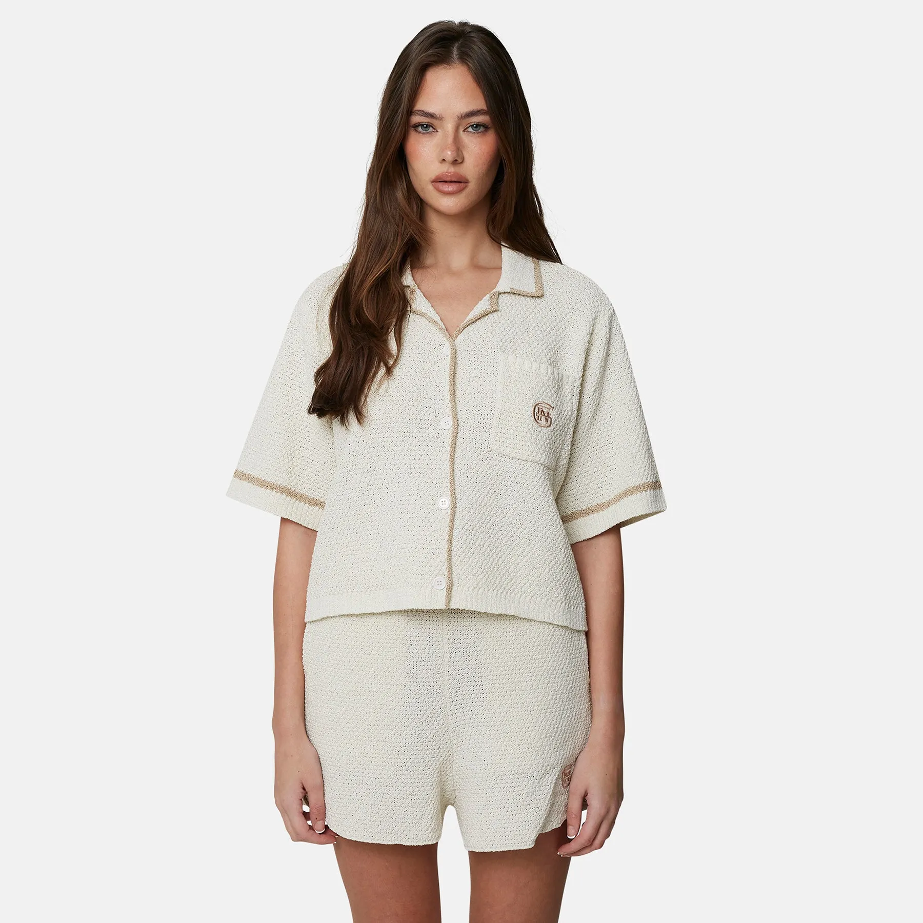 Knitted Monogram Cropped Cream Shirt sold by Good for Nothing