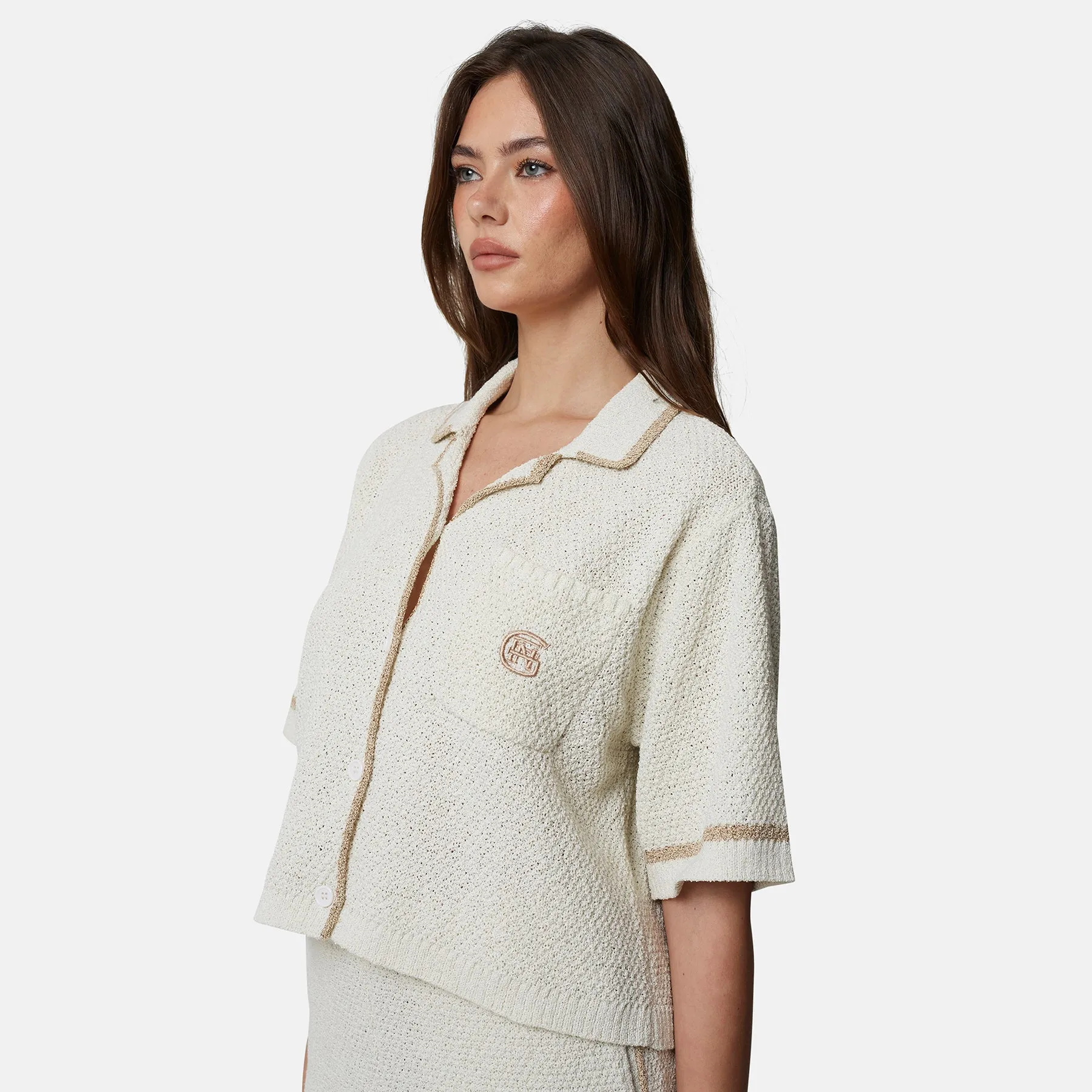 Knitted Monogram Cropped Cream Shirt sold by Good for Nothing product image thumbnail 2