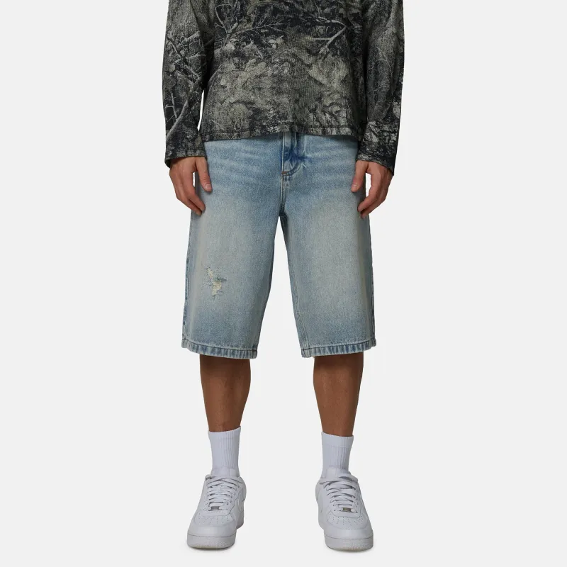 Stitch Baggy Washed Light Blue Denim Shorts made by Good For Nothing Clothing