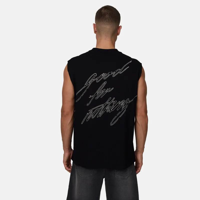 Script Black Vest made by Good For Nothing Clothing