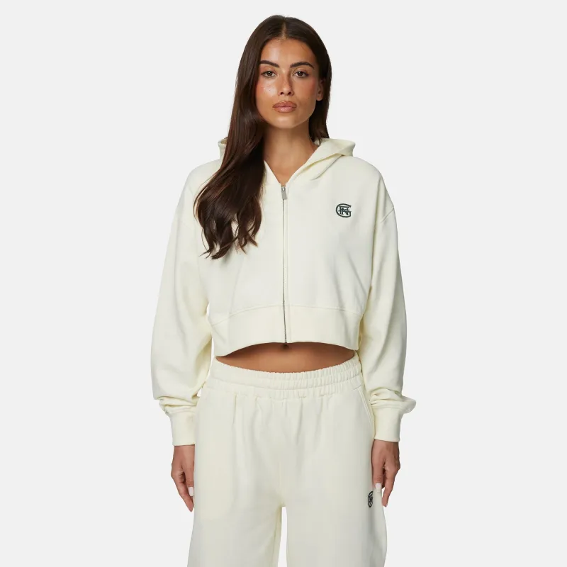 Monogram Coconut Milk Zip Hoodie made by Good For Nothing Clothing