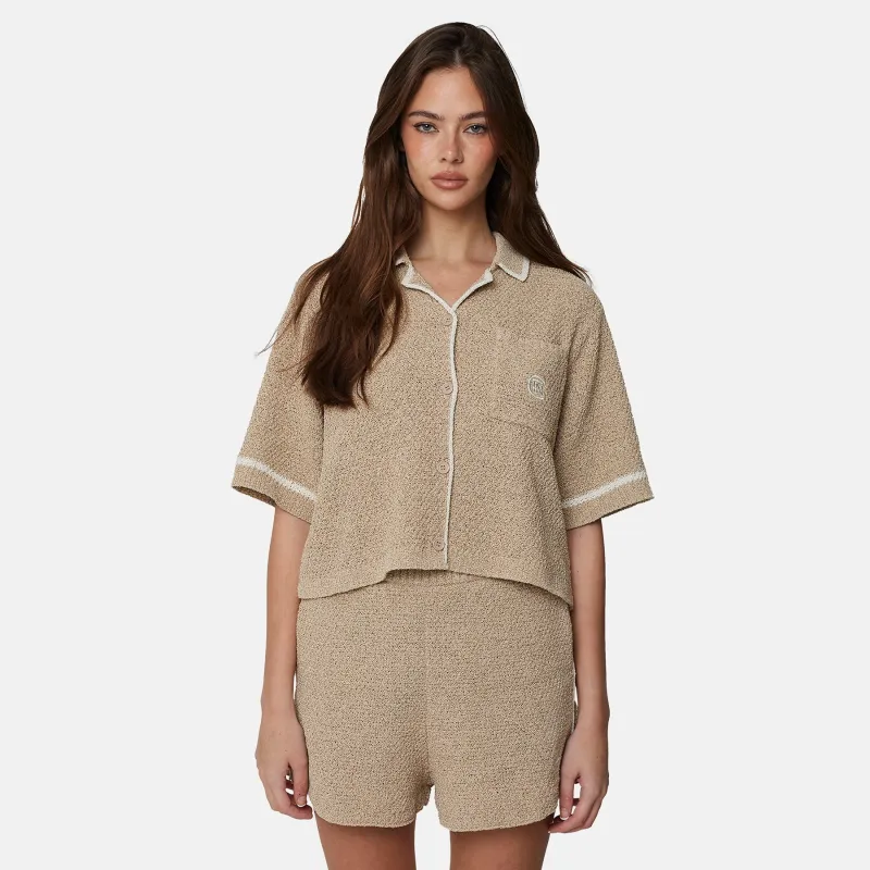 Knitted Monogram Cropped Taupe Shirt made by Good For Nothing Clothing