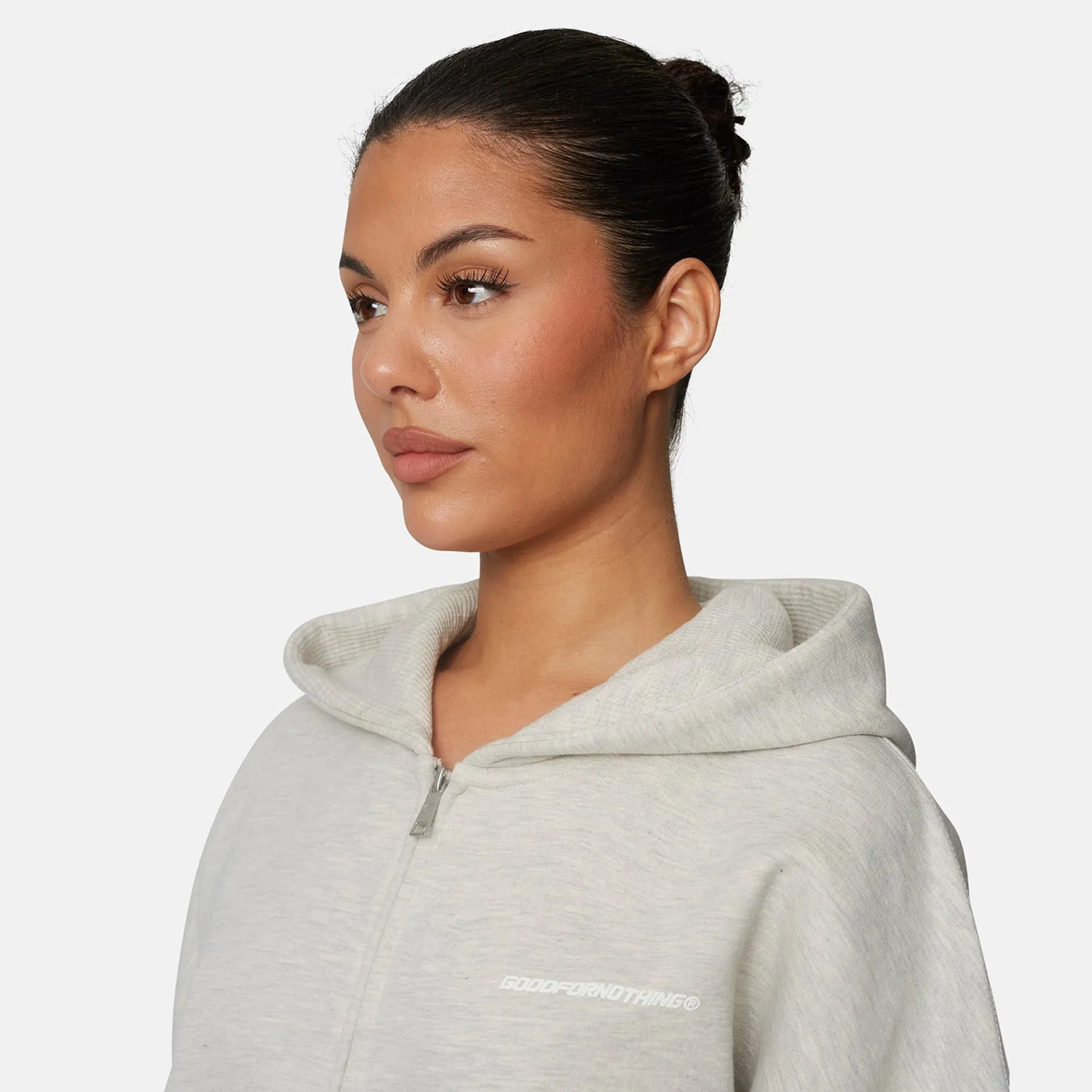 Essential Oat Grey Marl Boxy Fit Zip Hoodie sold by Good for Nothing product image thumbnail 4