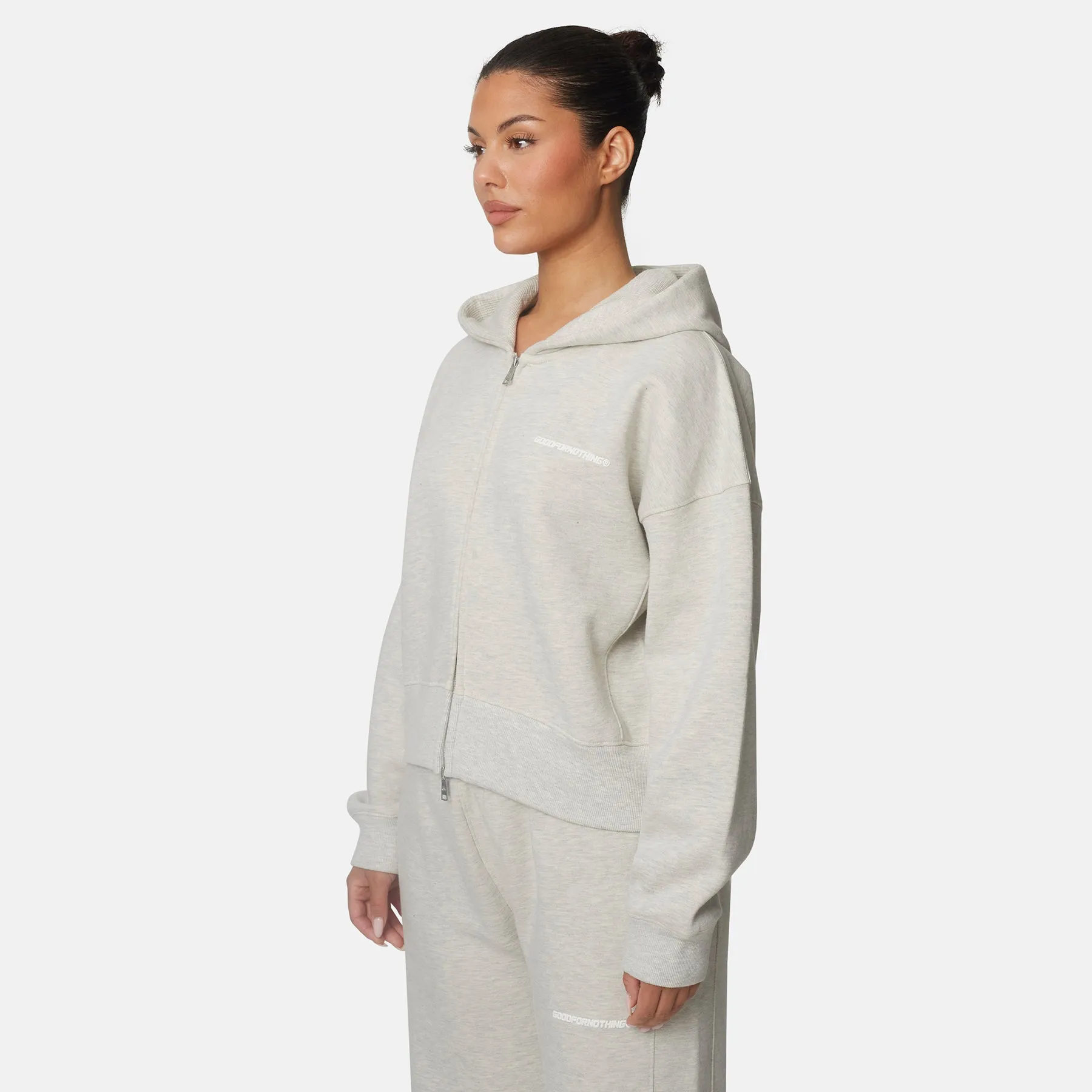 Essential Oat Grey Marl Boxy Fit Zip Hoodie sold by Good for Nothing product image thumbnail 2
