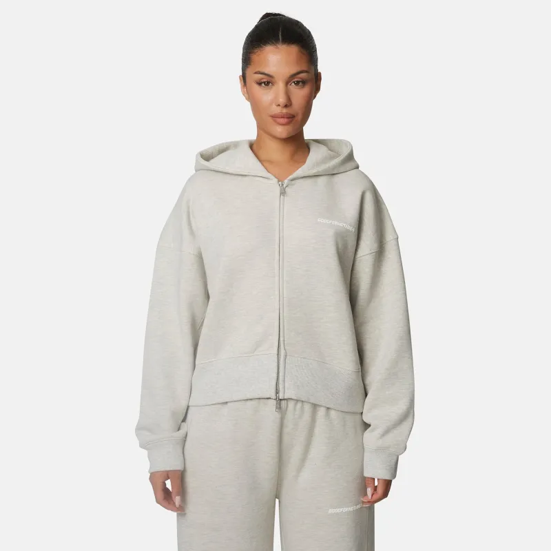 Essential Oat Grey Marl Boxy Fit Zip Hoodie made by Good For Nothing Clothing