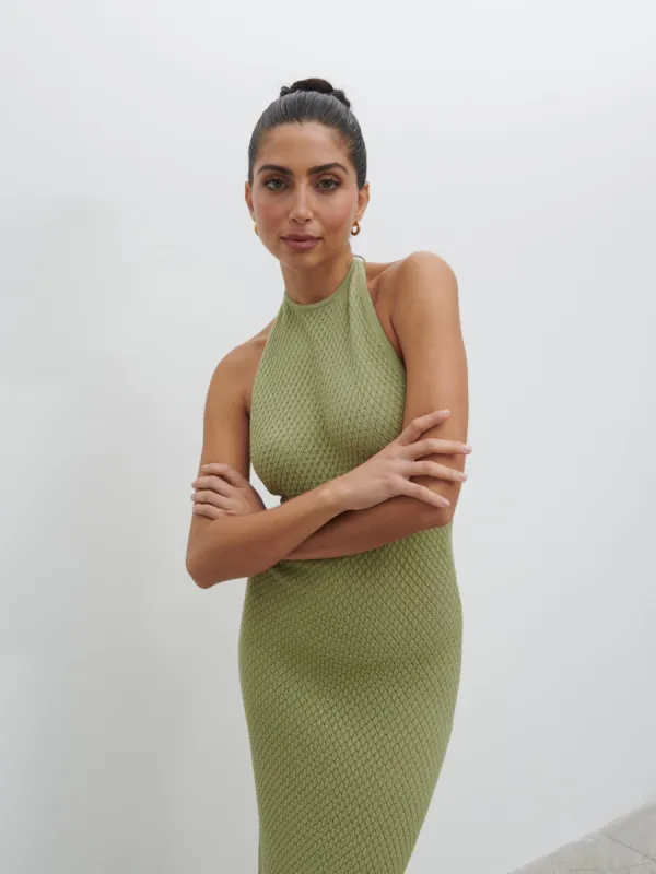 Jenna Halter Neck Knit Midaxi Dress - Pistachio sold by Pretty Lavish