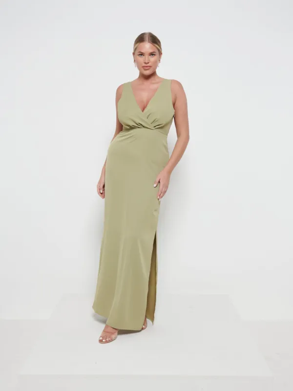 Silva Wrap Maxi Bridesmaid Dress - Olive sold by Pretty Lavish