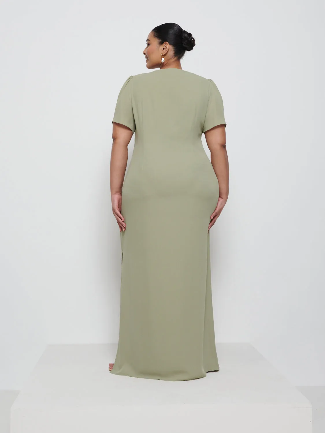Edie Chiffon Maxi Bridesmaid Dress Curve - Olive sold by Pretty Lavish product image thumbnail 3