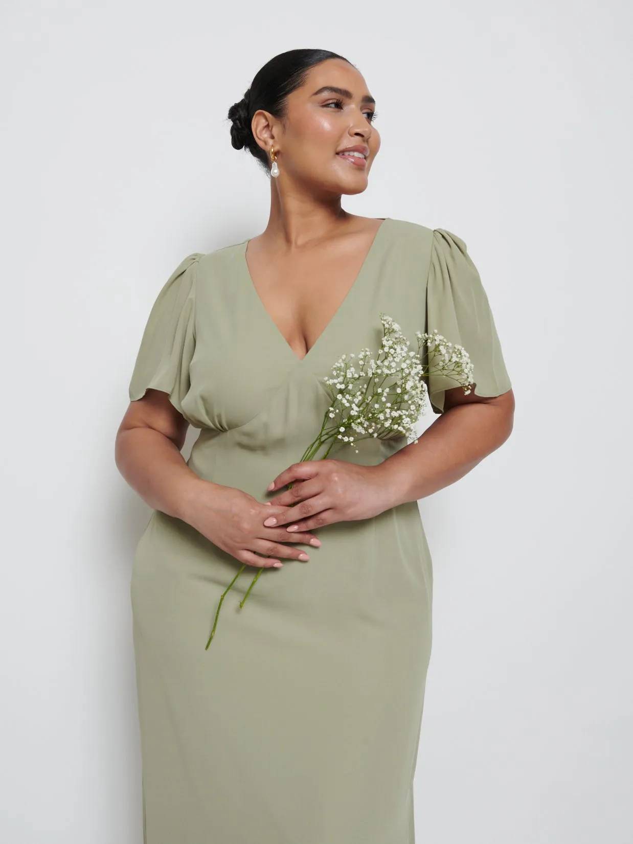 Edie Chiffon Maxi Bridesmaid Dress Curve - Olive sold by Pretty Lavish product image thumbnail 2