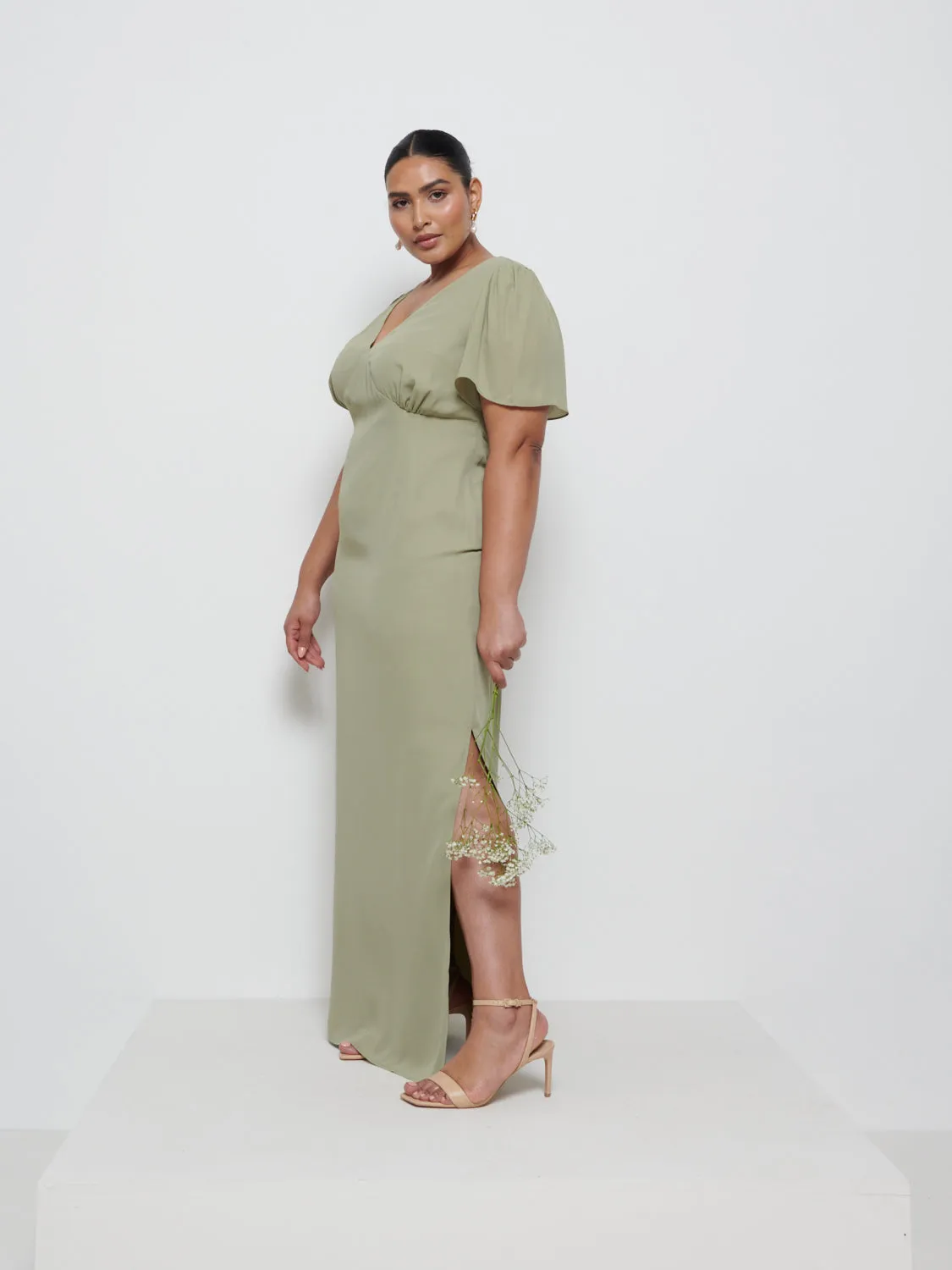 Edie Chiffon Maxi Bridesmaid Dress Curve - Olive sold by Pretty Lavish product image thumbnail 4