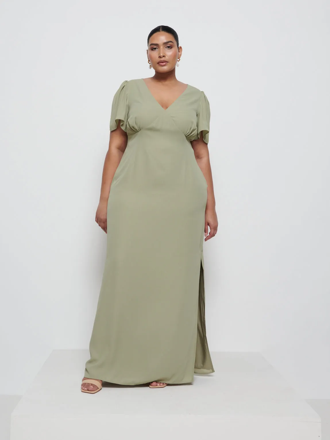 Edie Chiffon Maxi Bridesmaid Dress Curve - Olive sold by Pretty Lavish product image thumbnail 5