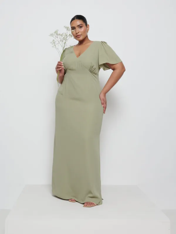 Edie Chiffon Maxi Bridesmaid Dress Curve - Olive sold by Pretty Lavish