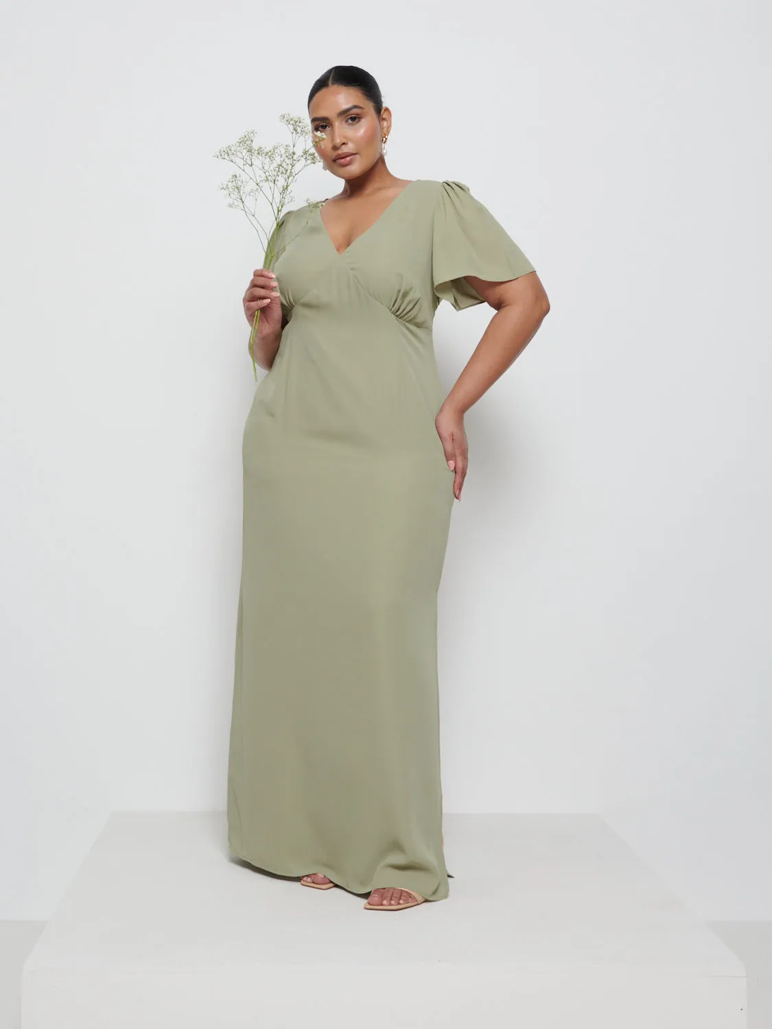 Edie Chiffon Maxi Bridesmaid Dress Curve - Olive sold by Pretty Lavish