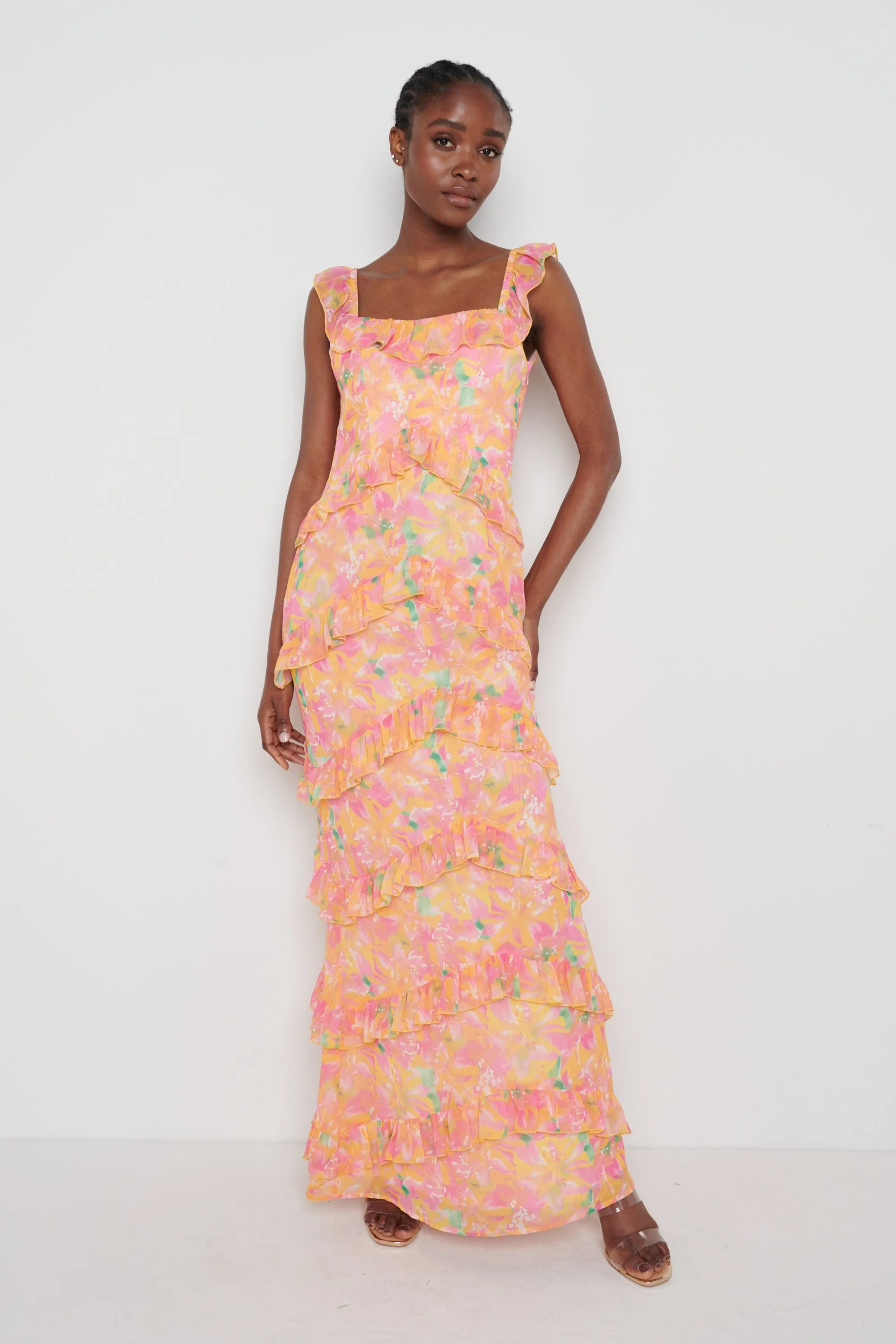 Cecile Maxi Dress - Orange and Pink Floral sold by Pretty Lavish