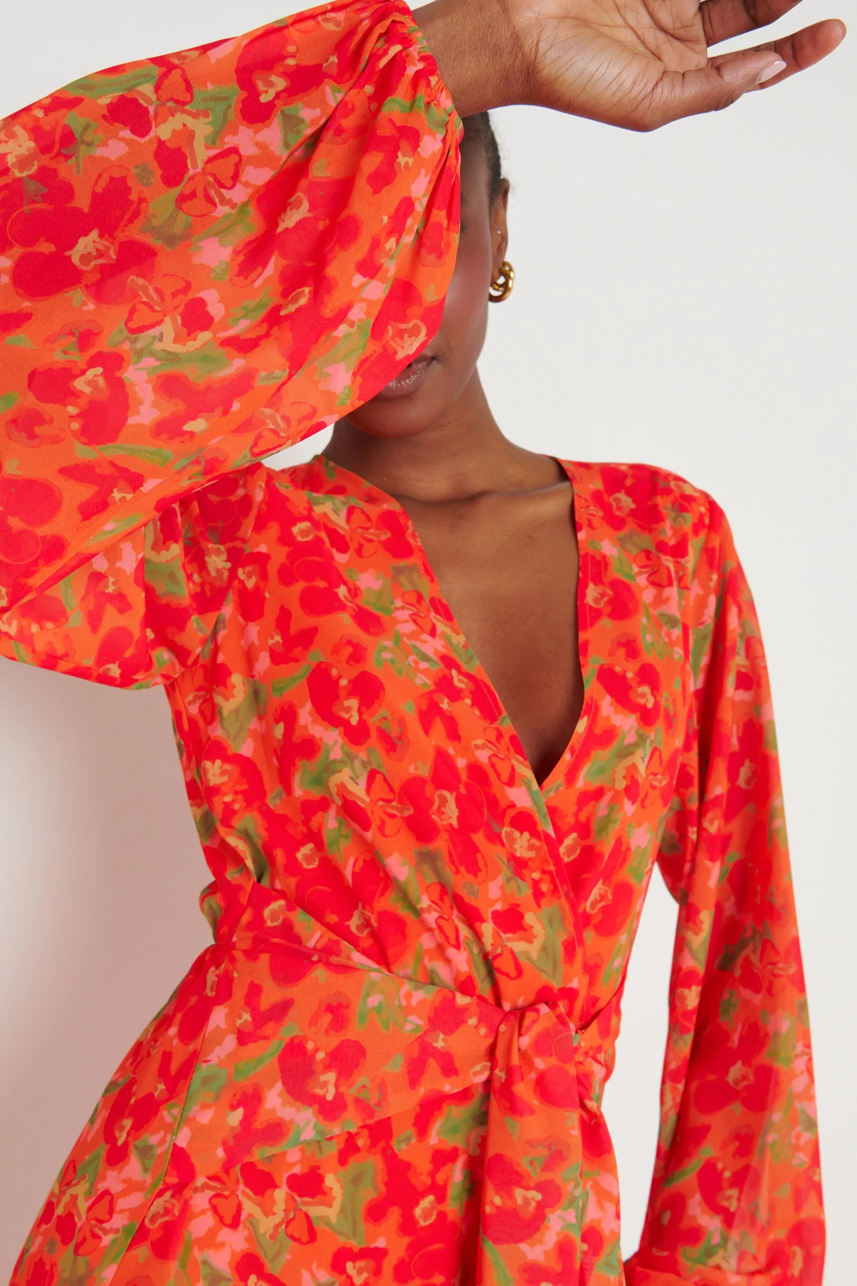 Alexis Knot Drape Dress - Red and Orange Floral sold by Pretty Lavish product image thumbnail 4