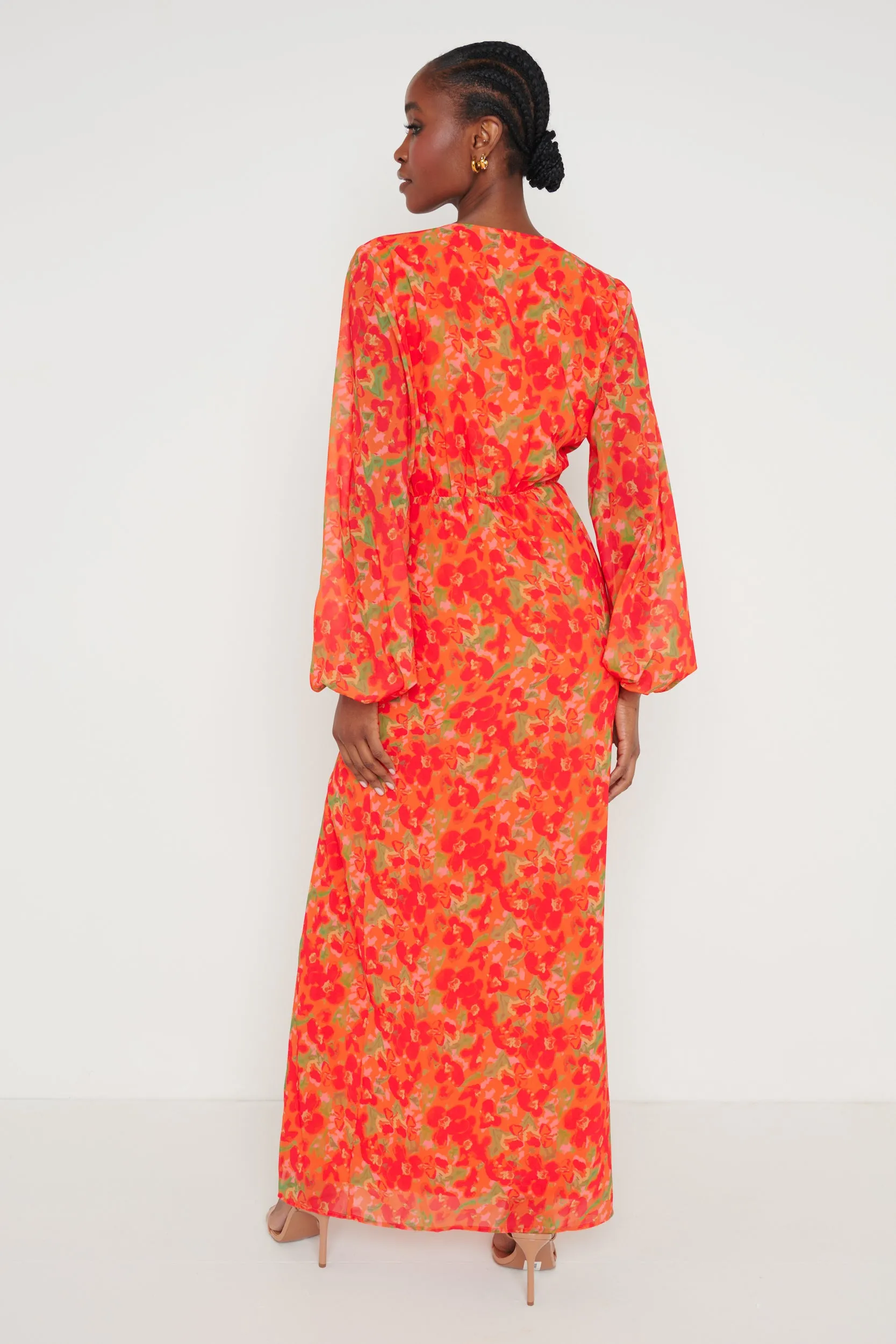 Alexis Knot Drape Dress - Red and Orange Floral sold by Pretty Lavish product image thumbnail 3