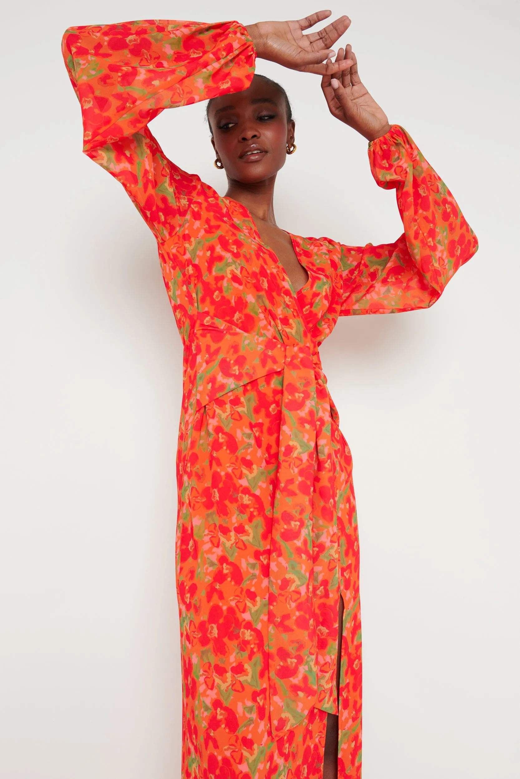 Alexis Knot Drape Dress - Red and Orange Floral sold by Pretty Lavish product image thumbnail 2