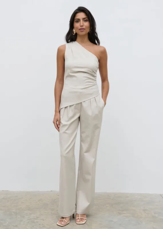 Lorna One Shoulder Ruched Top - Chalk sold by Pretty Lavish
