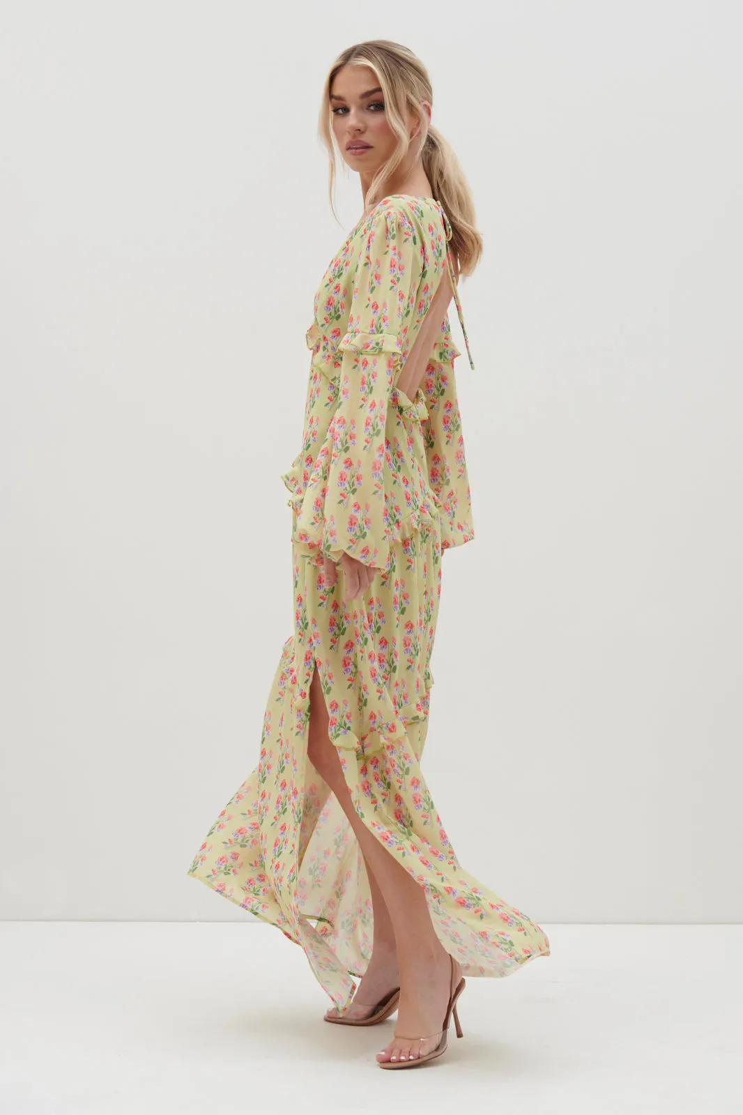 Kalina V Neck Ruffle Maxi Dress - Botanic Floral sold by Pretty Lavish product image thumbnail 5