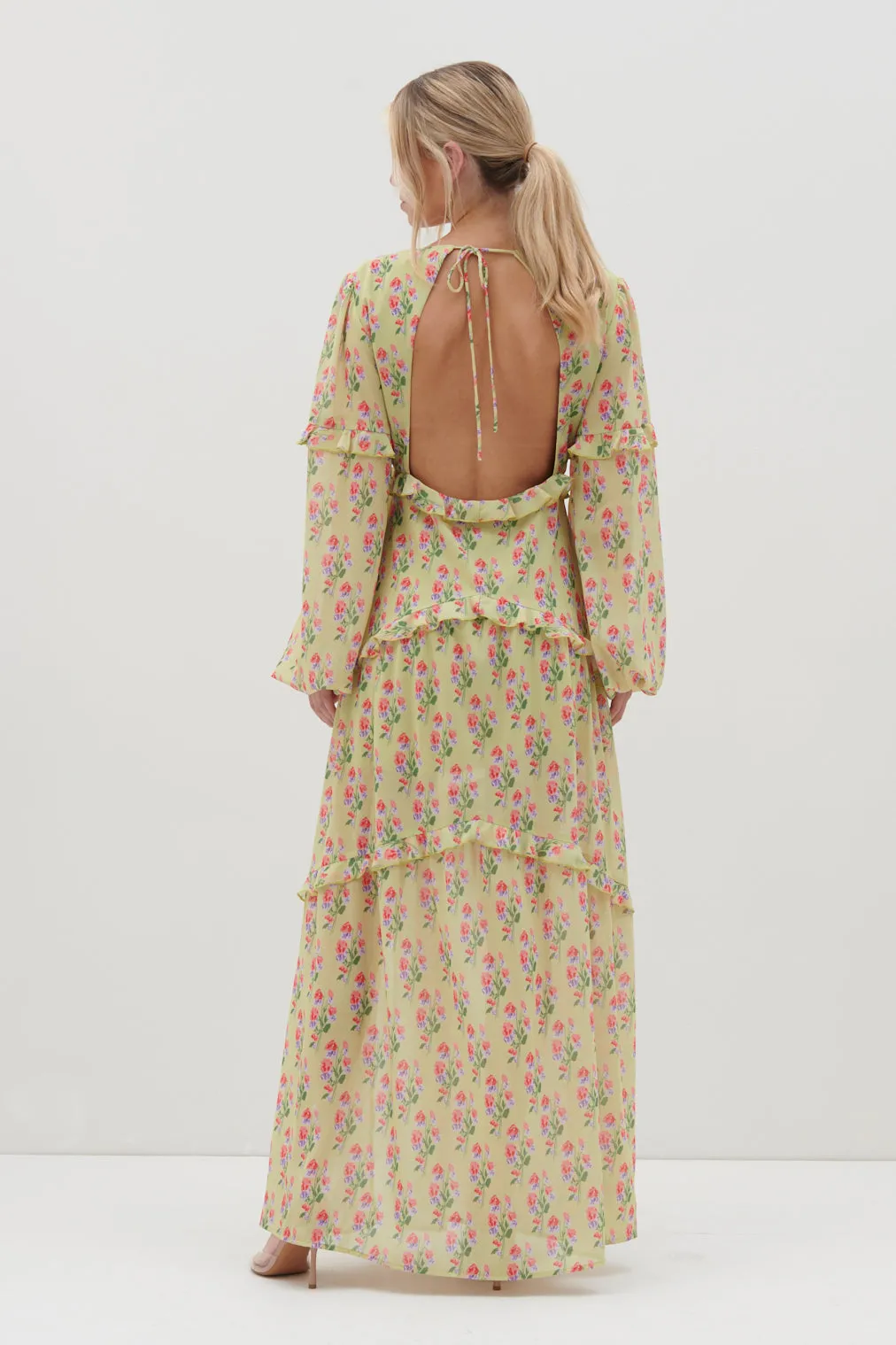 Kalina V Neck Ruffle Maxi Dress - Botanic Floral sold by Pretty Lavish product image thumbnail 4