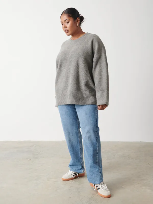 Camille Oversized Borg Jumper Curve - Charcoal sold by Pretty Lavish